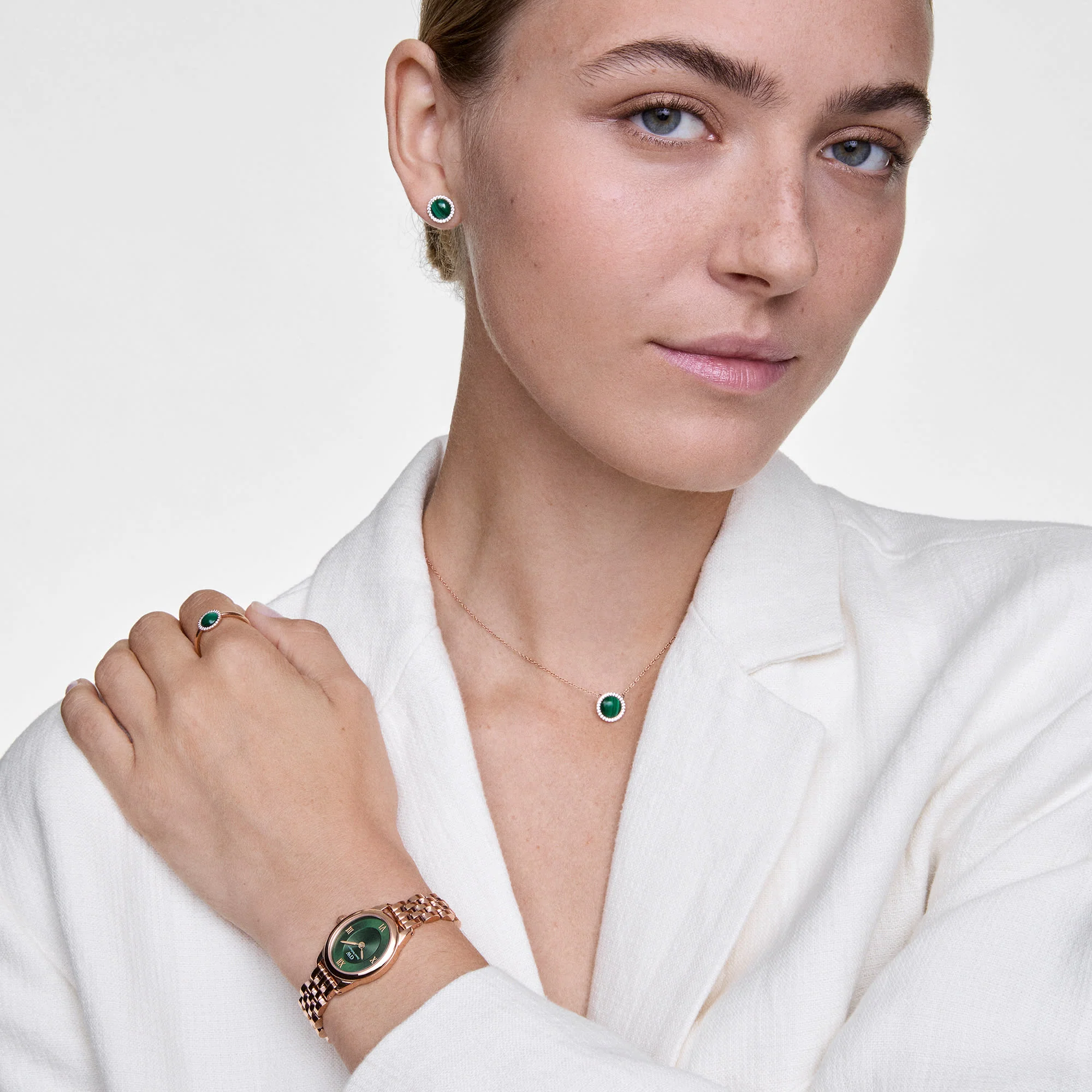 Audrey Earrings Malachite Rose Gold - Image 2