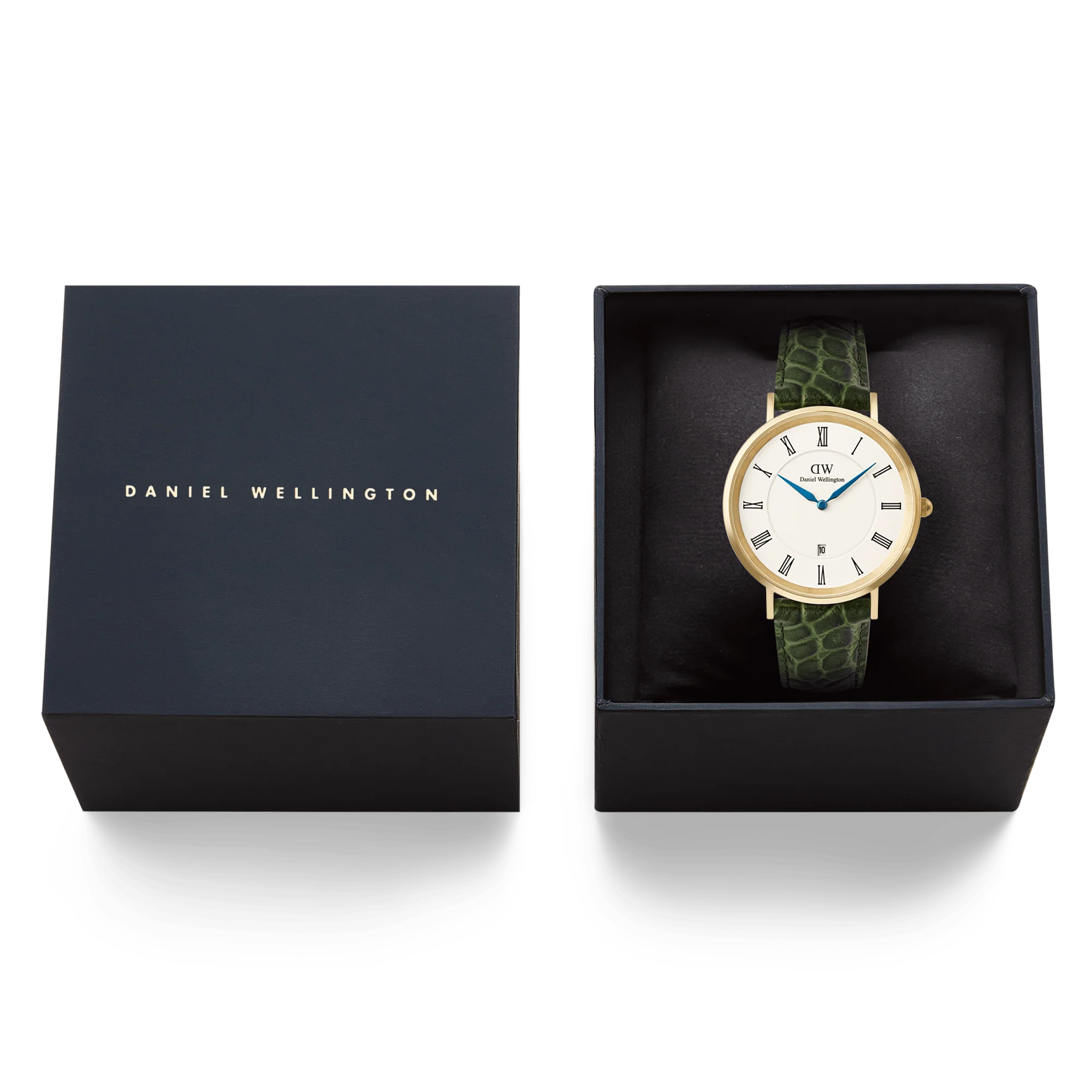 Classic Roman Numerals Date Dark Green Croc Belly Gold - Image 6