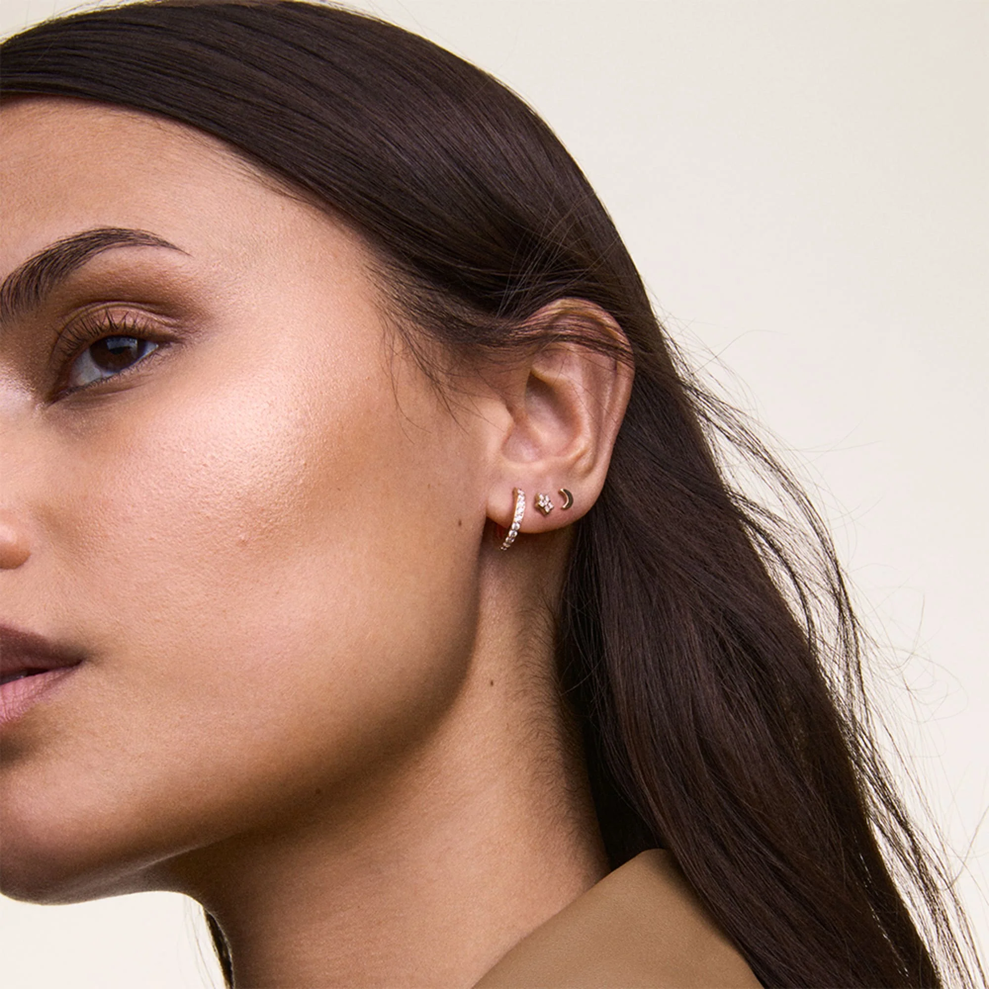 Crystal Hoop + Crystal Star + Moon Stud Rose Gold Set - Image 2