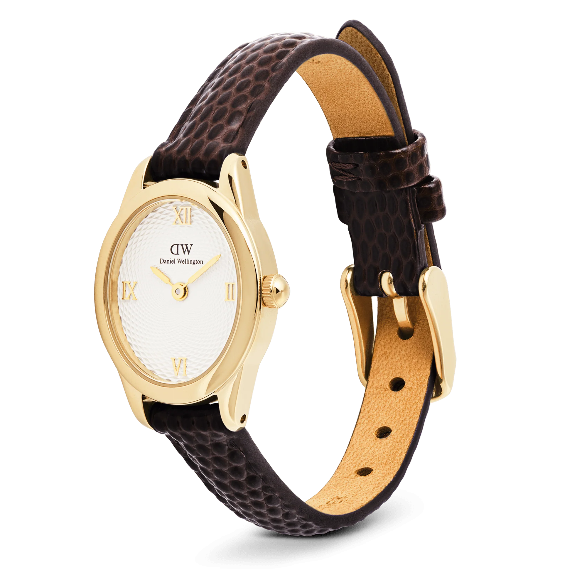 Ophelia Mini Dark Brown Lizard White Guilloché Gold - Image 4
